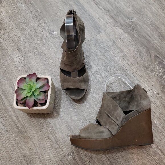 Eileen Fisher Nubuk Leather Wedge Platform Sandal Grey 38 - Picture 1 of 9